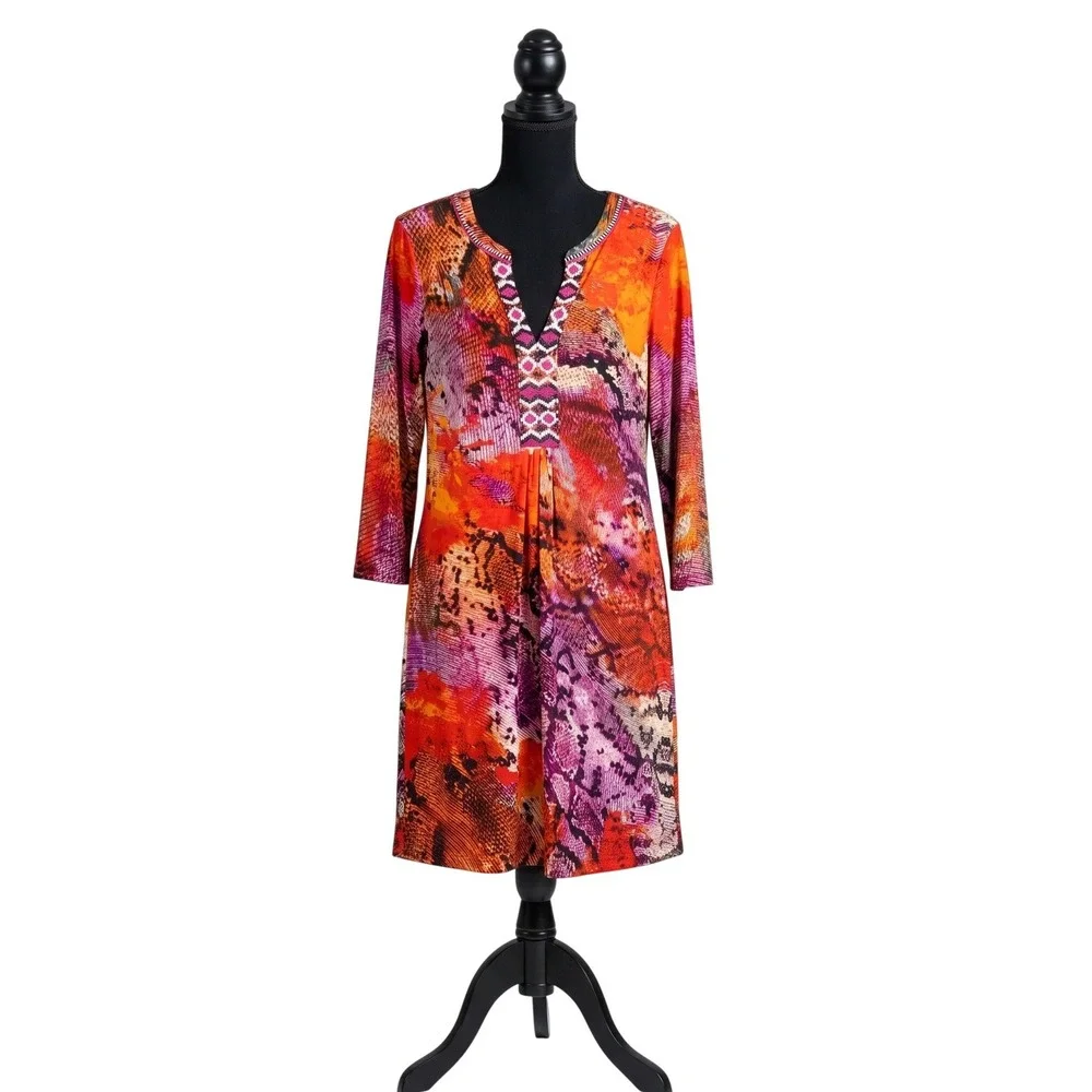 HALE BOB Lulie Jersey Dress Small Animal Print Mixed Media Red Orange NWT $238 - Picture 2 of 10